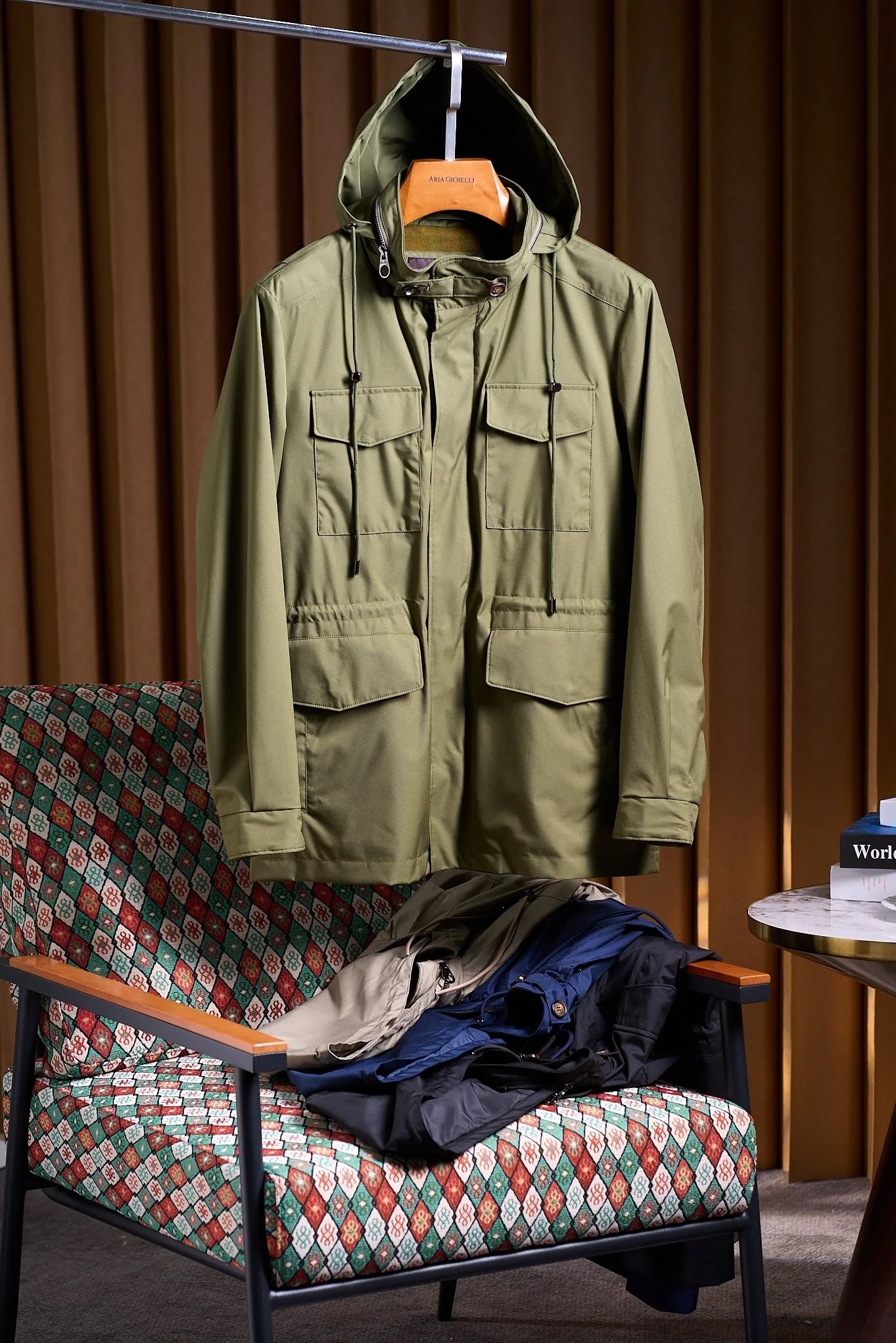 Men's Traveller M65 Four-Pocket Hooded Trench Jacket, Cashmere-Lined Windproof Outerwear, Old Money Style Mid-Length High-Qualit
