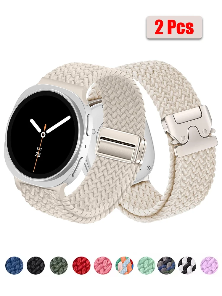 2 Pcs Band For Samsung Galaxy Watch 9-8 8 classic 46mm 44mm 40mm Magnetic Braided Bracelet Correa Pulseira Galaxy Watch 8 Straps