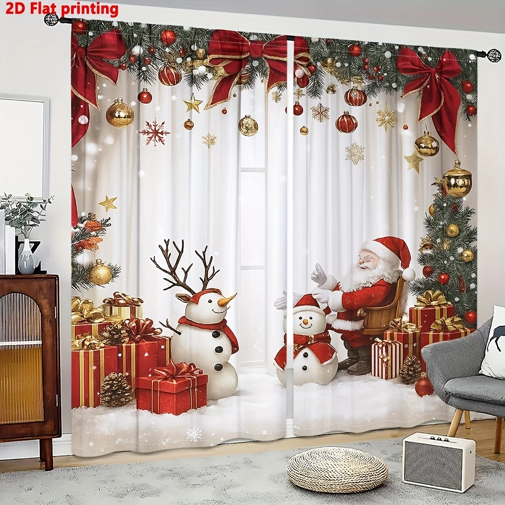 Santa Rocking Chair Reindeer Snowman Curtains, Rod Pocket, Polyester, Home Decor, Bedroom Living Room, Warm Holiday, Home Decor
