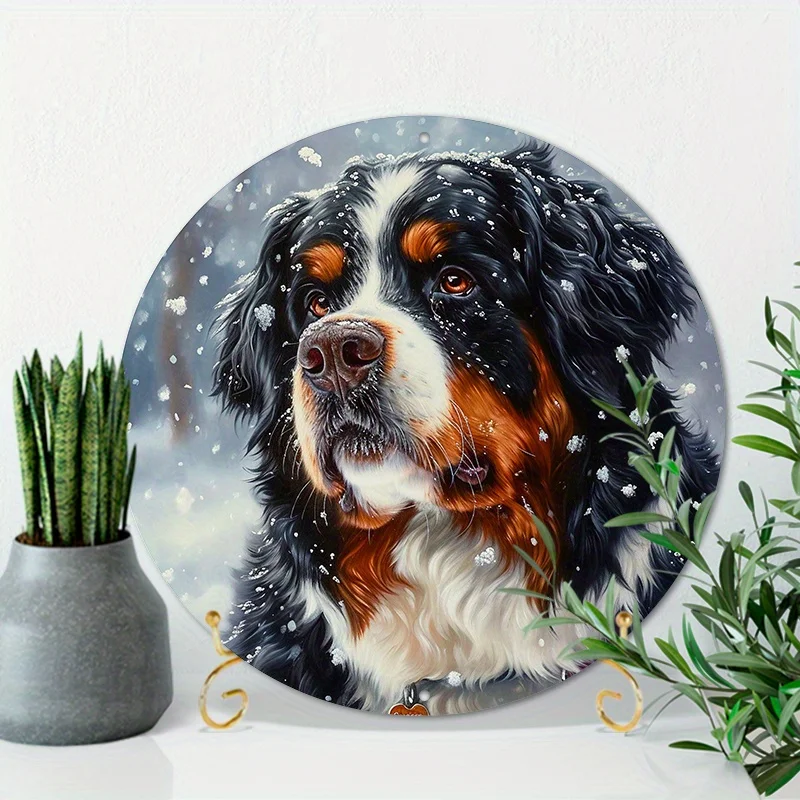 8x8inch Summer Aluminum Metal Sign Bernese Mountain Dog Portrait For Home, Wall Decor,Wreath Sign, Door Decor room decoration