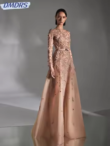 Luxurious Beaded Mother Of The Bride Dress For Wedding Modest Long Sleeve Evening Dress Customized Graceful A-line Prom Gown