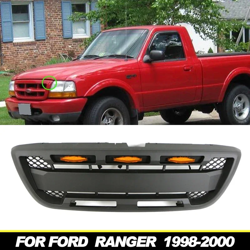 Parrilla para Ford RANGER 1998 1999 2000 con luces LED, parrilla RANGER modificada, accesorios para parachoques delantero