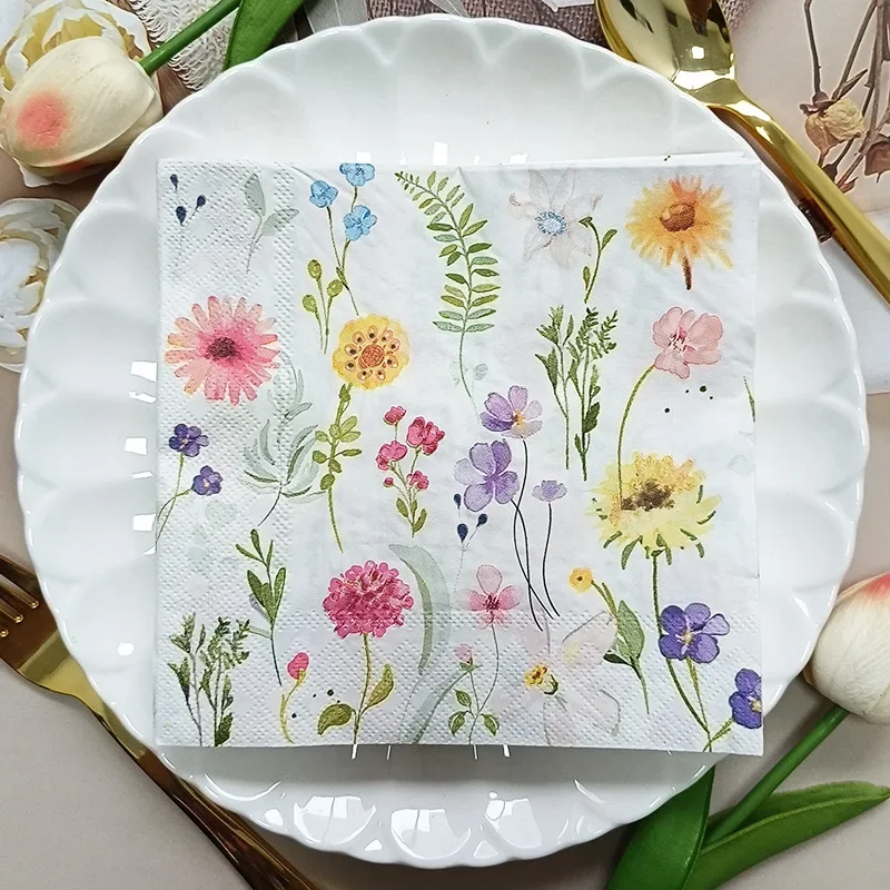 Colourful Wood Pulp Napkins Floral Style Party Decoration Paper Placemats Butterfly Bone Bart Paper 2-Ply 10/20pcs 33*33cm