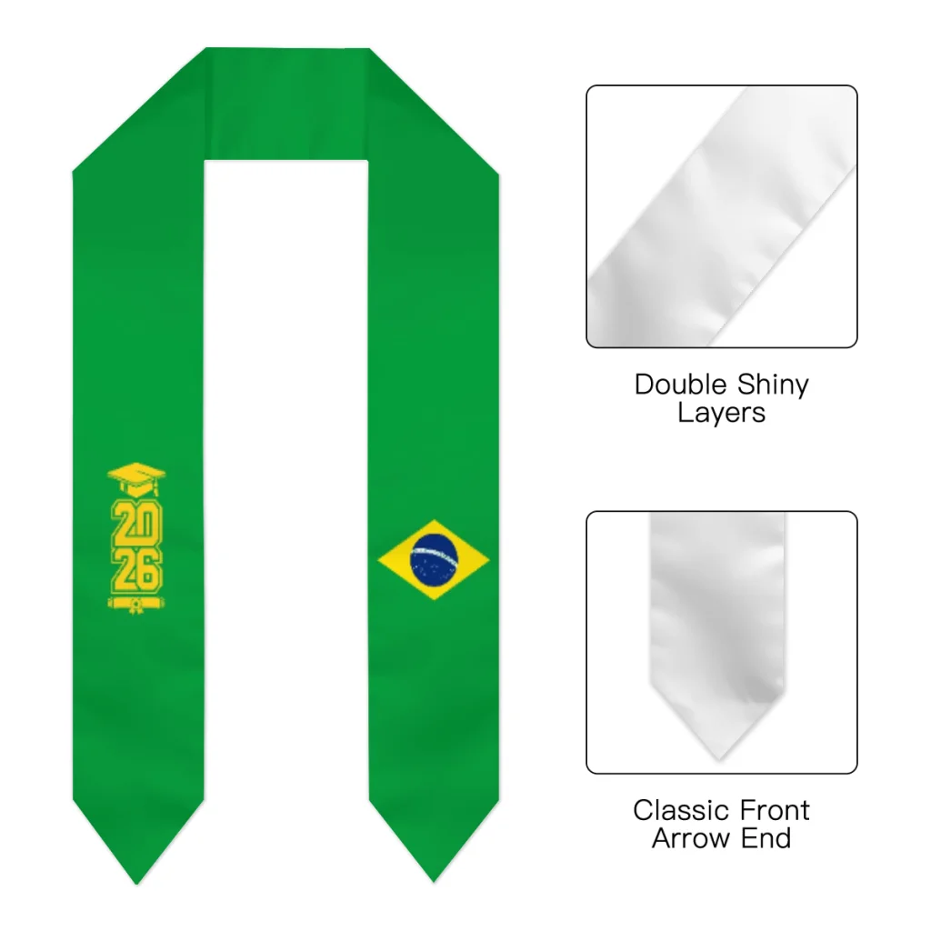 Class of 2026 Brazil Flag Scarf Graduation Sash Stole International Study Abroad Adult Unisex Party Accessory Top Print