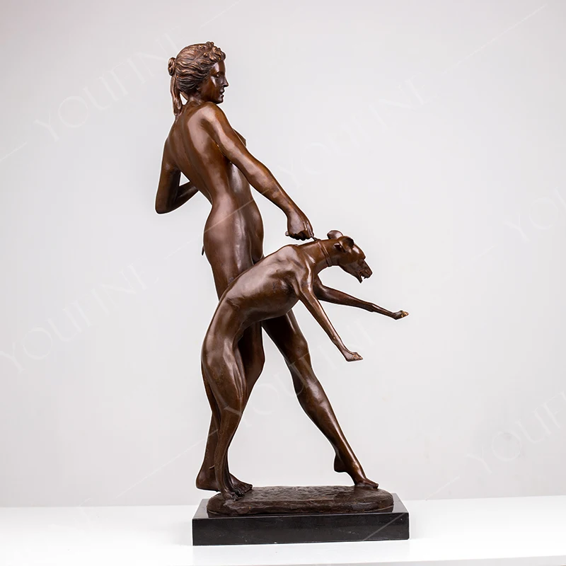 80cm Bronze Greek Mythology Goddess Diana Artemis Statue Antique Hunter Sculpture Art Crafts For Home Decor Large Ornament Gifts