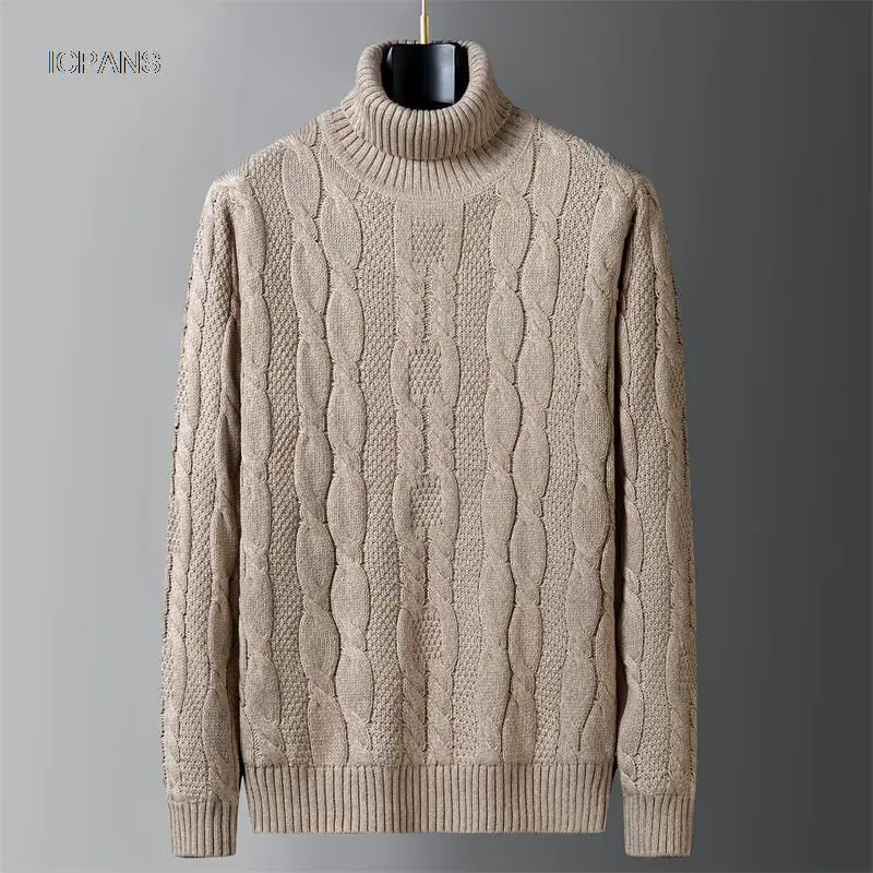 High Neck Winter Warm Men's Sweater Turtleneck  Korea Knitwear Wool Liner Thick  Mens Jumpers White Blue Pullovers Camiseta