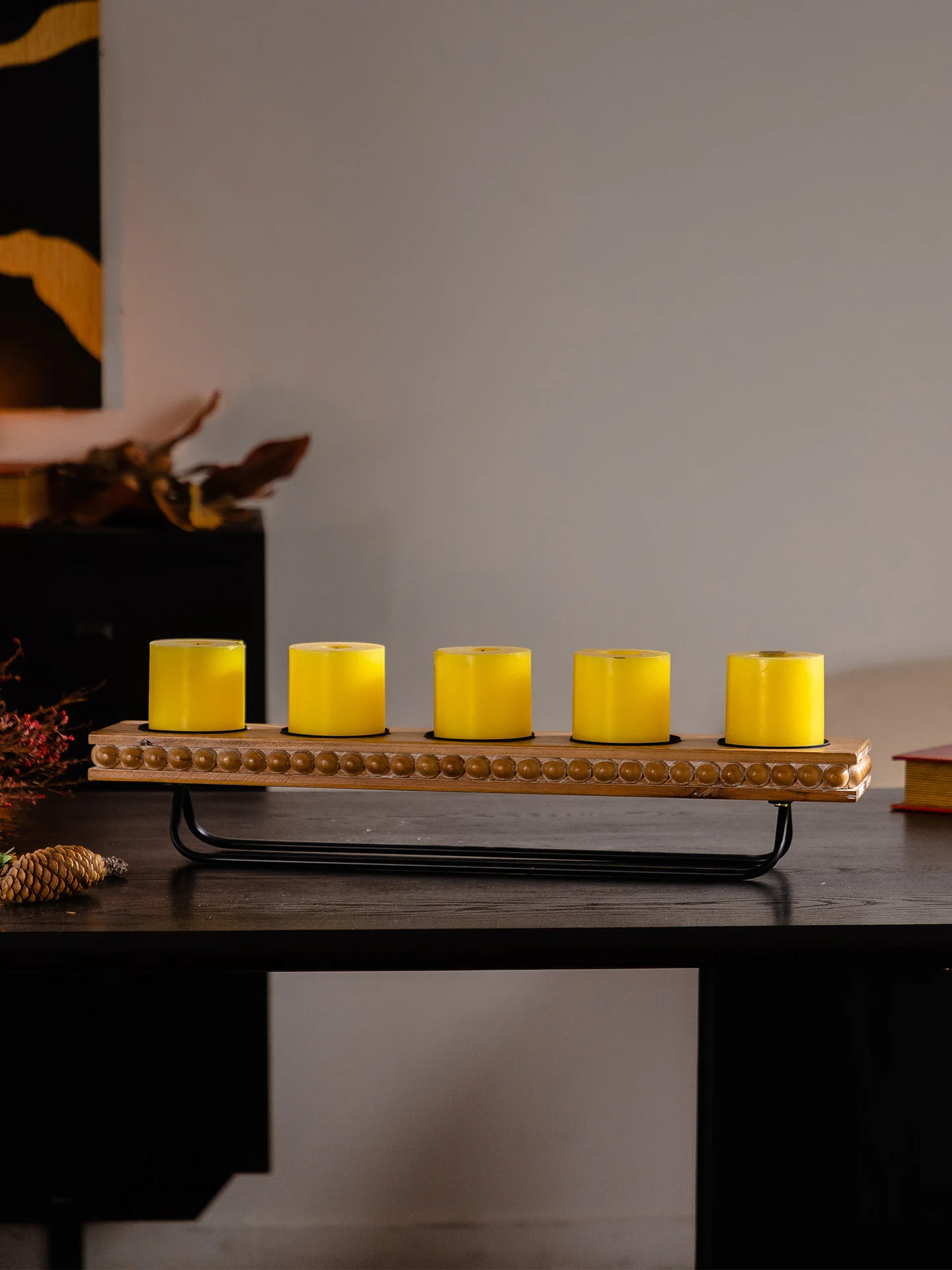 

Деревянный подсвечник в деревенском винтажном стиле, японский декор для чайной комнаты и ресторана, с эффектом состаривания, аксессуары для дома, Cfeine Corner