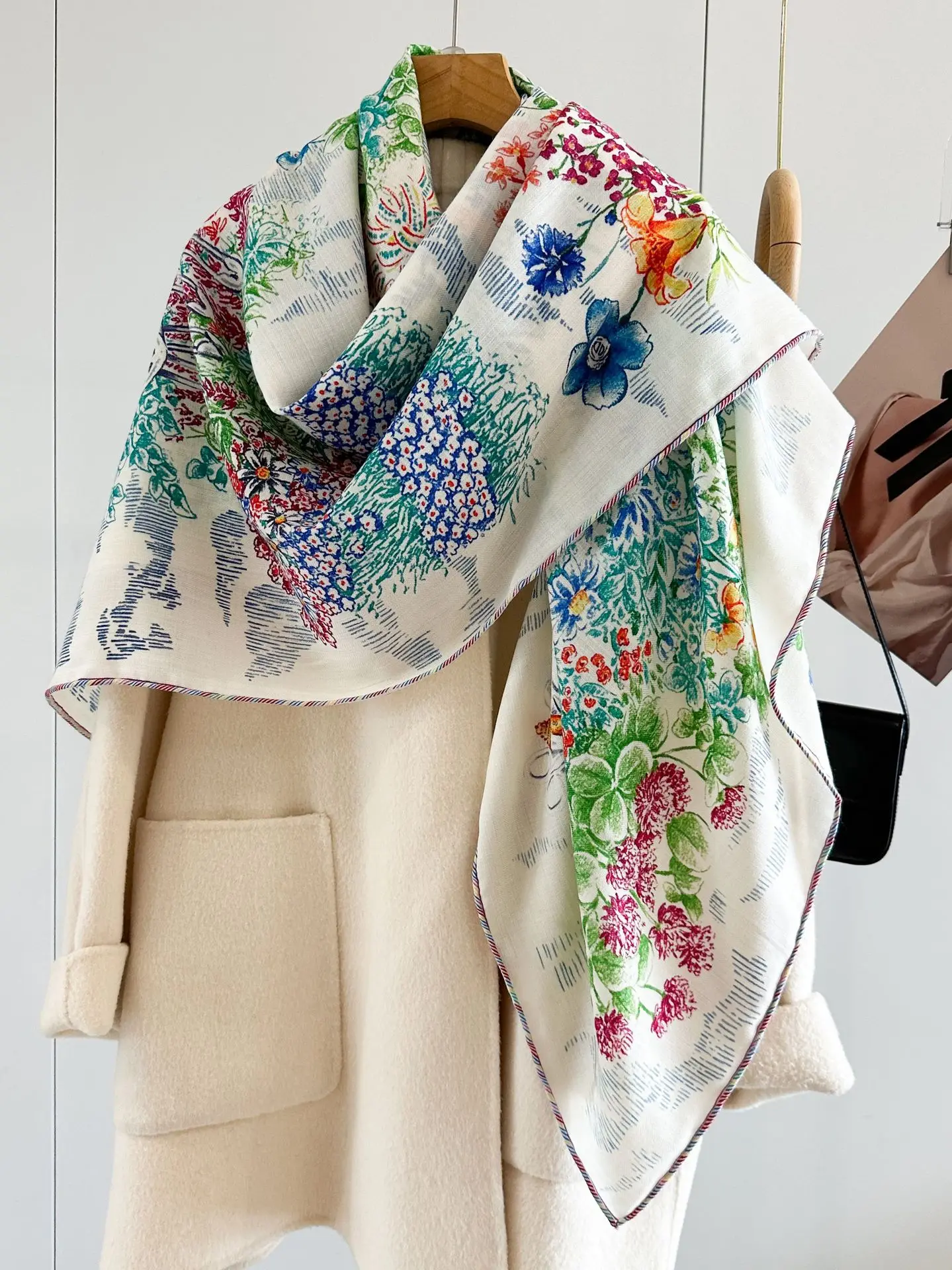 Wool Silk Scarf 135CM 135CM Luxury Winter Hand Rolled Shawls Women Warm Square Stole Blanket Christmas Valentine's Day gift