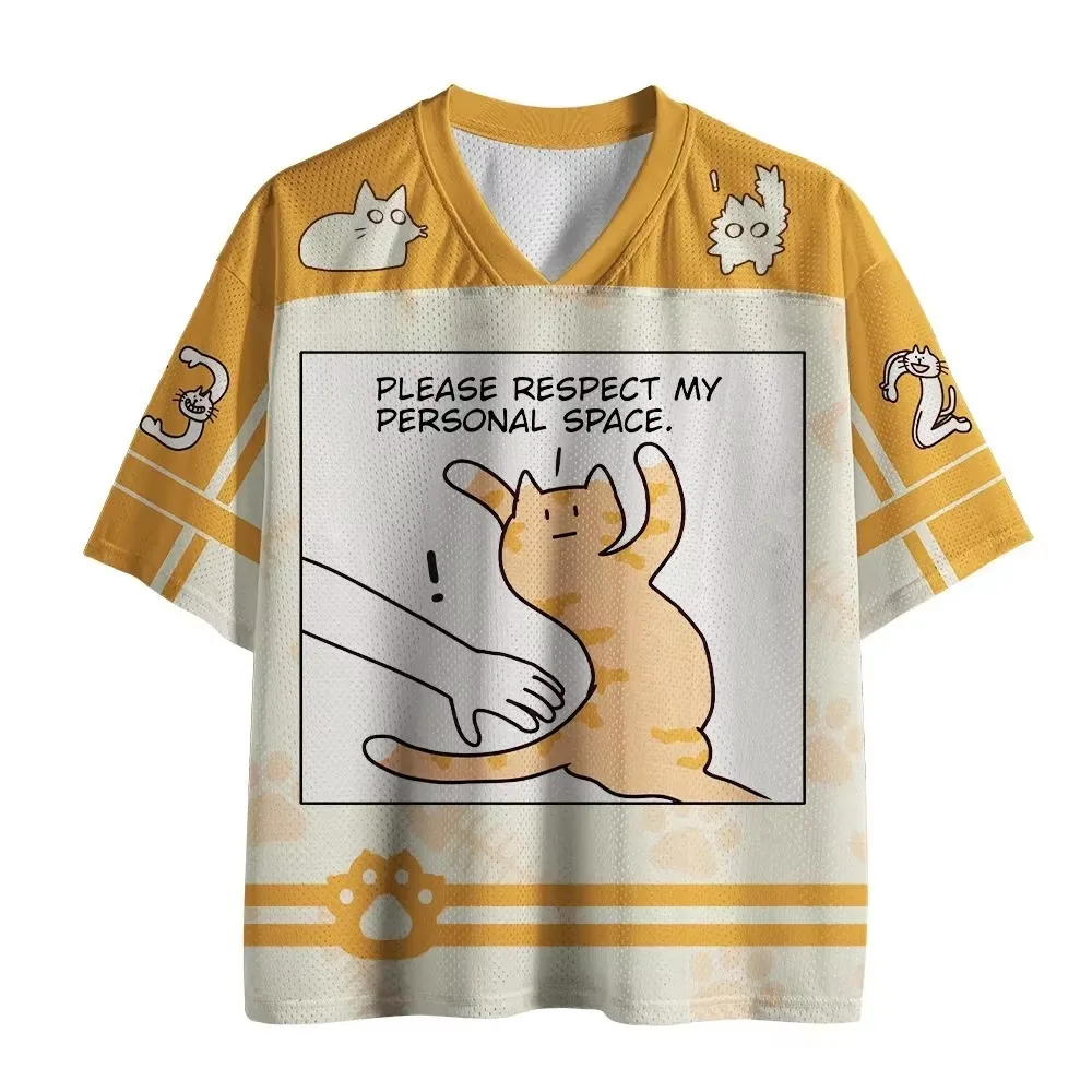 Summer Fashion New Design Funny Cartoon Cat Pattern 3D Print Men Women's V-Neck Sports T-Shirt Street Breath Y2K Family Clothing