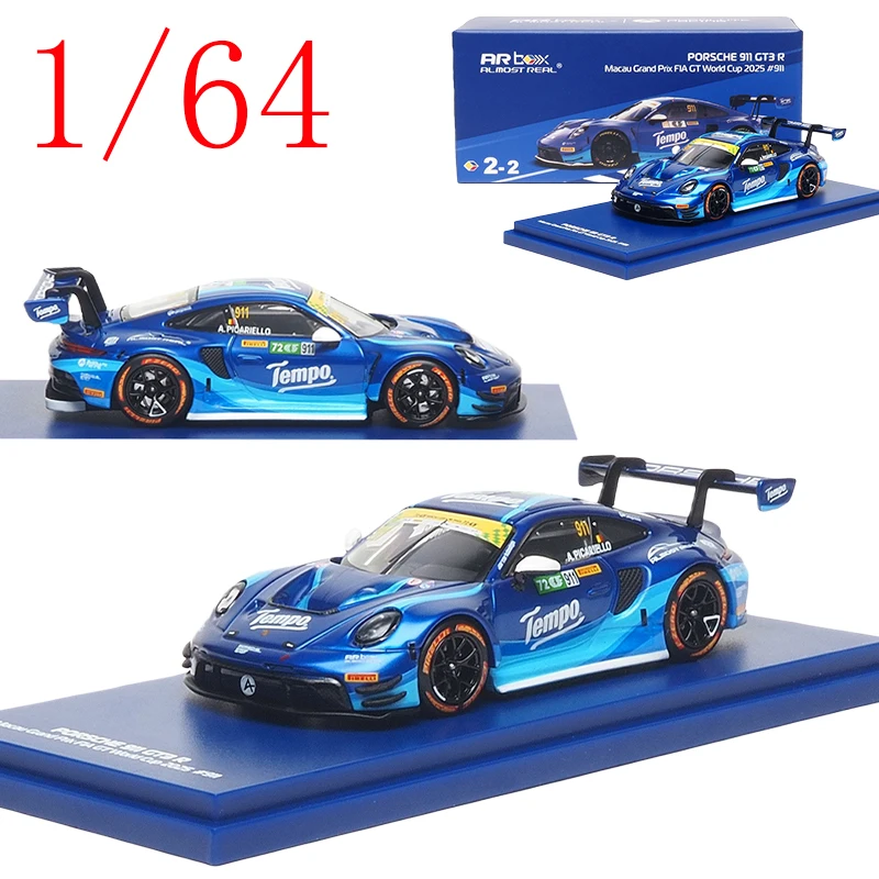 

AR BOX Литой под давлением масштаб 1/64 Porsche 911 GT3 R Модель спортивного автомобиля из сплава Porsche GT3 R Play Модель автомобиля Коллекция Орнамент