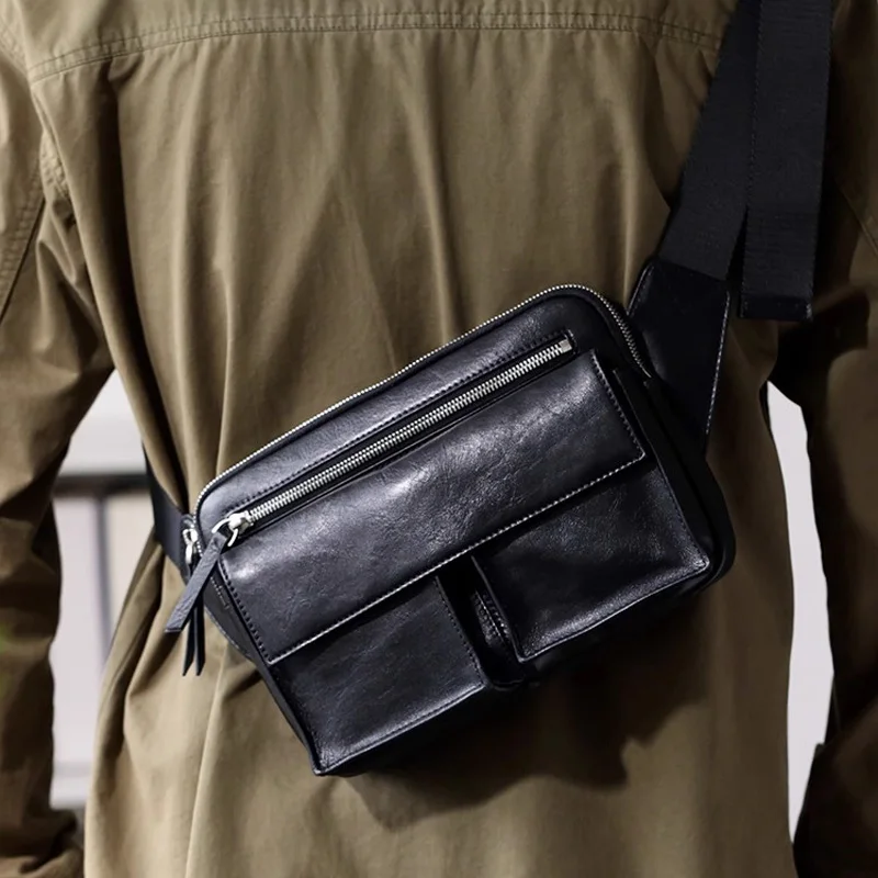 

SENOFAN Men's Genuine Leather Chest Bag Retro Design Sporty Casual Commuter Genuine Leather Single Shoulde Crossbody Bags