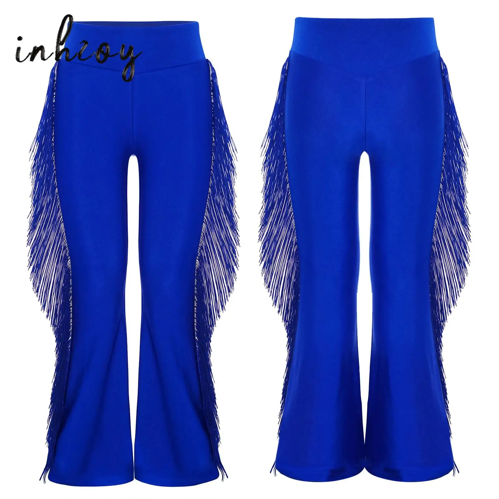 

Kids Boys Tassels Latin Jazz Dance Pants Elastic Waist Bell-Bottom Flared Pants Ballroom Tango Cha-cha Dance Performance Costume