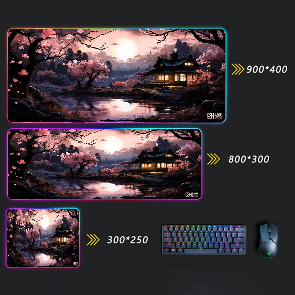 Sakura Mouse Pad XXL RGB LED Desk Accessory Keyboard Desk Pad Pink Large Mousepad Gamer Table Office Carpet Computer Gamer Mat