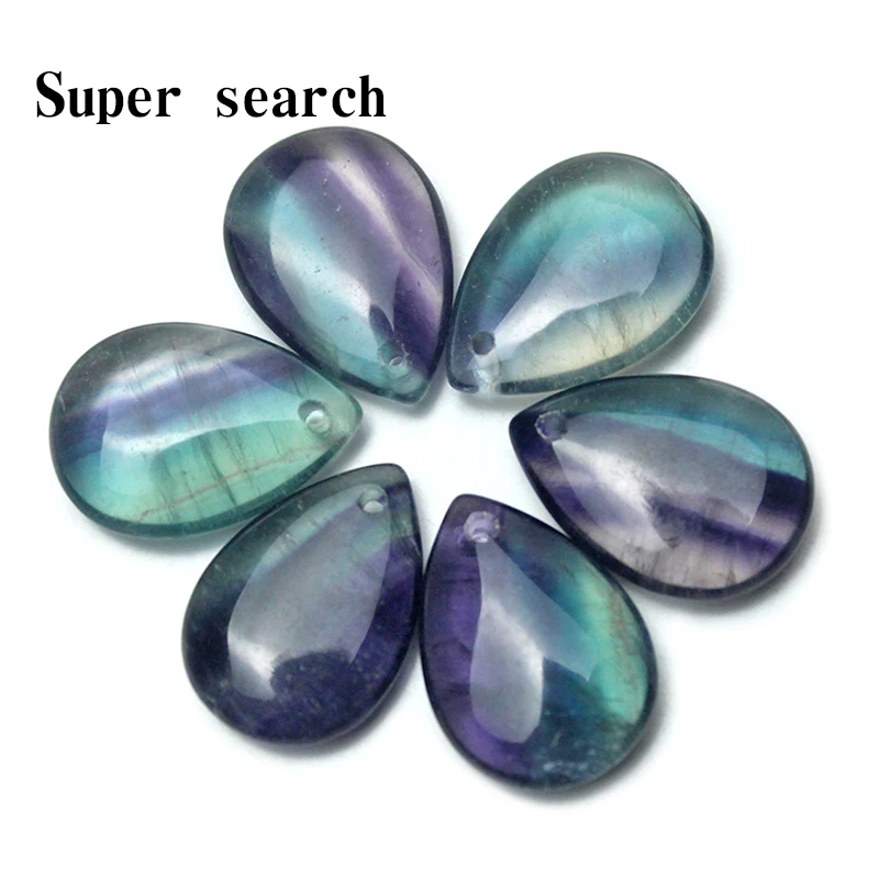 Natural Stone Bead Colorful Rainbow Drop Charm Pendant Droplet Pendant With Holes In Fluorite For DIY Making Jewelries Necklace