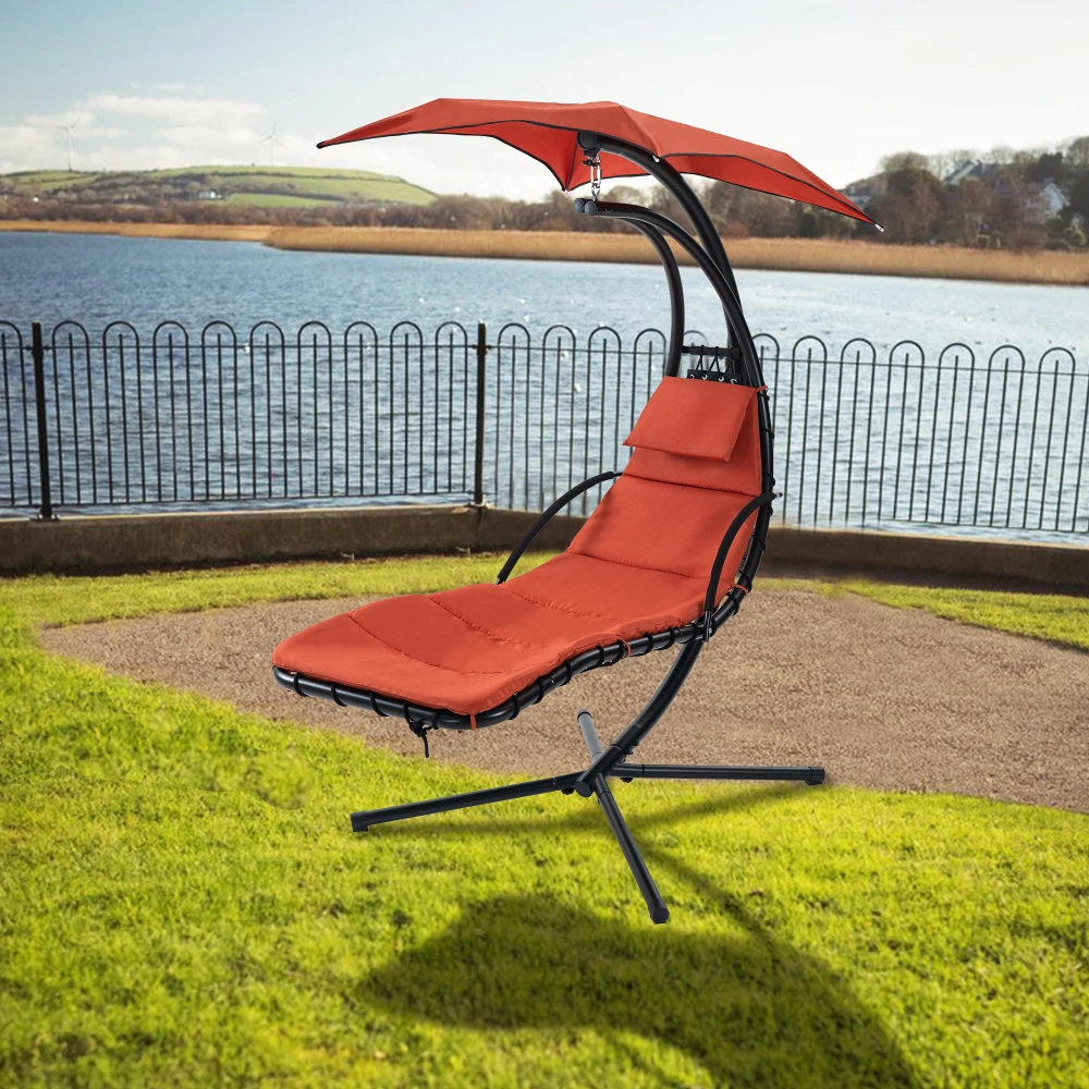 

Hanging Chaise Lounger with Canopy, Lounge Chair Swing for Patio Porch Poolside, Hammock Chair with Stand ,Hanging Curved Chaise