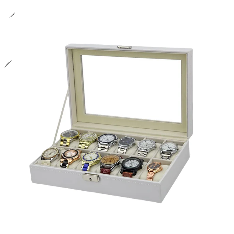 Watch display box white small fresh PU leather watch box 12-bit watch storage box counter