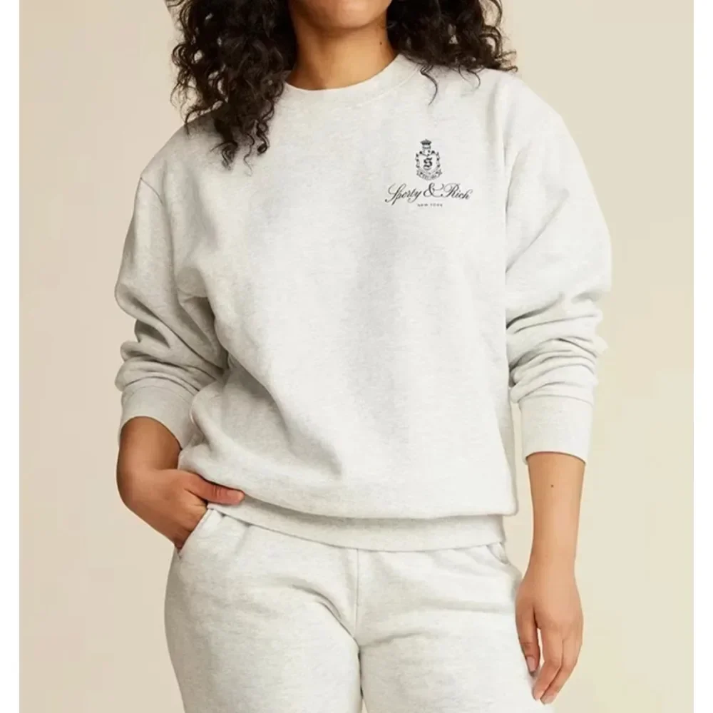 

Women Hooide Letter Graphic Print Sweatshirt Women O-Neck Long Sleeve Sporty Female Pullover Vintage Casual Lady Top 2024