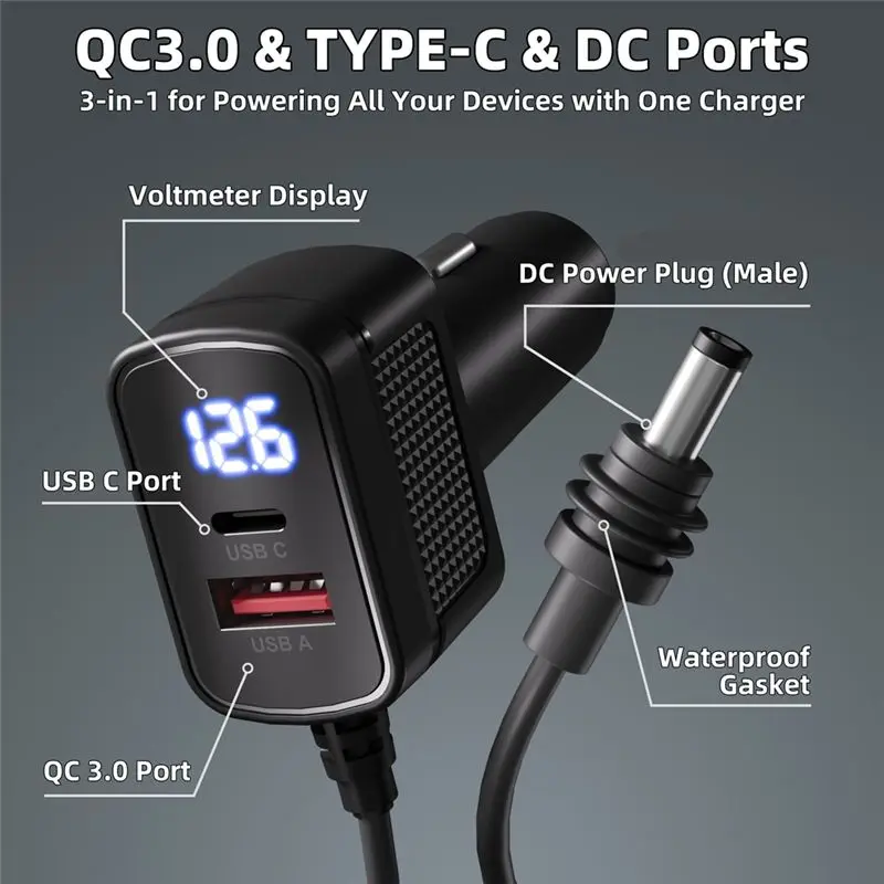 Superior-For Starlink Mini Power Cable 100W 12V-24V Cigarrete Lighter Adapter To DC Power Cable With USB Type-C Port &Voltmeter
