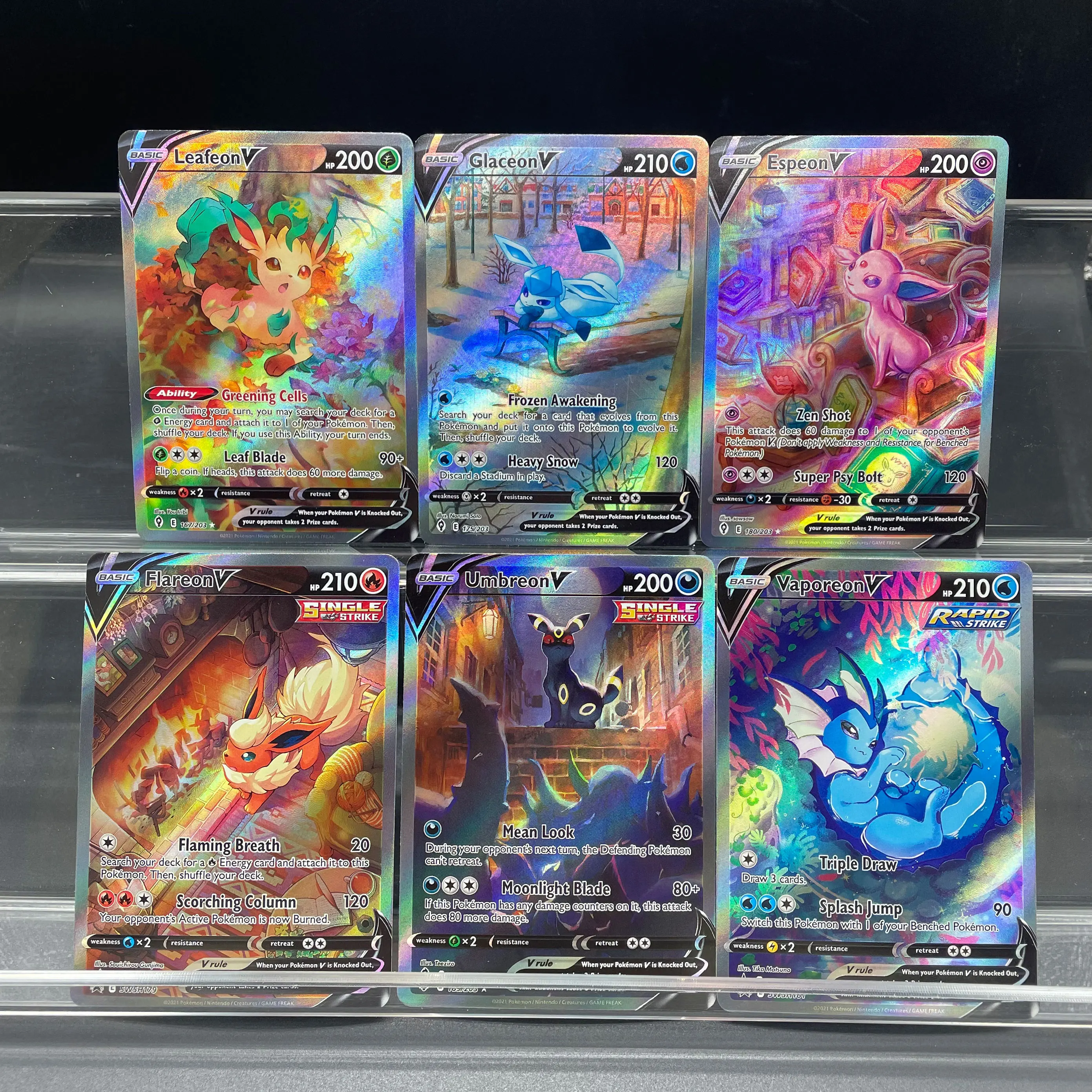 1 قطعة لتقوم بها بنفسك PTCG Eeehrutions النسخة الإنجليزية Leafeon Glaceon Flareon Umbreon Vaporeon الانكسار اللون فلاش جمع بطاقة #1