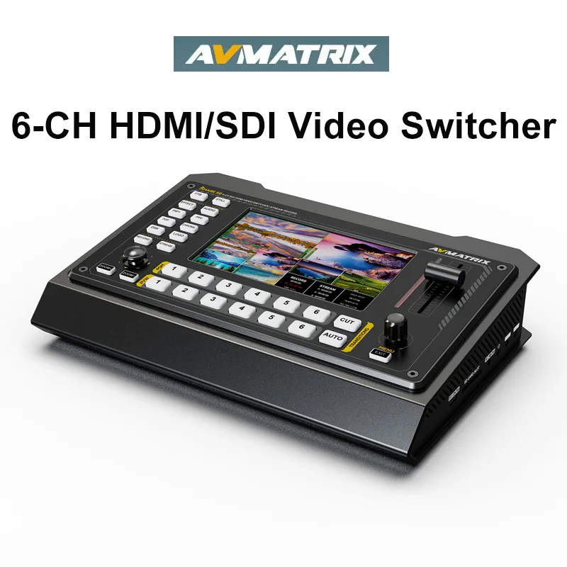 

Shark S6 6-CH SDI HDMI-Compatible Video Switcher 5inch HD Screen Display with PTZ Control Feature Audio Mixer for Live Streaming