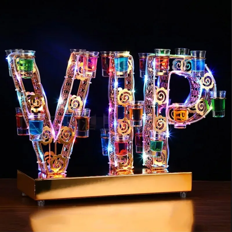 Vip Shape Led Luminous Cocktail Tray Wine Glass Holder Rechargeable Bar Nightclub Disco Party Vip Service Shot Glass Rack Decor