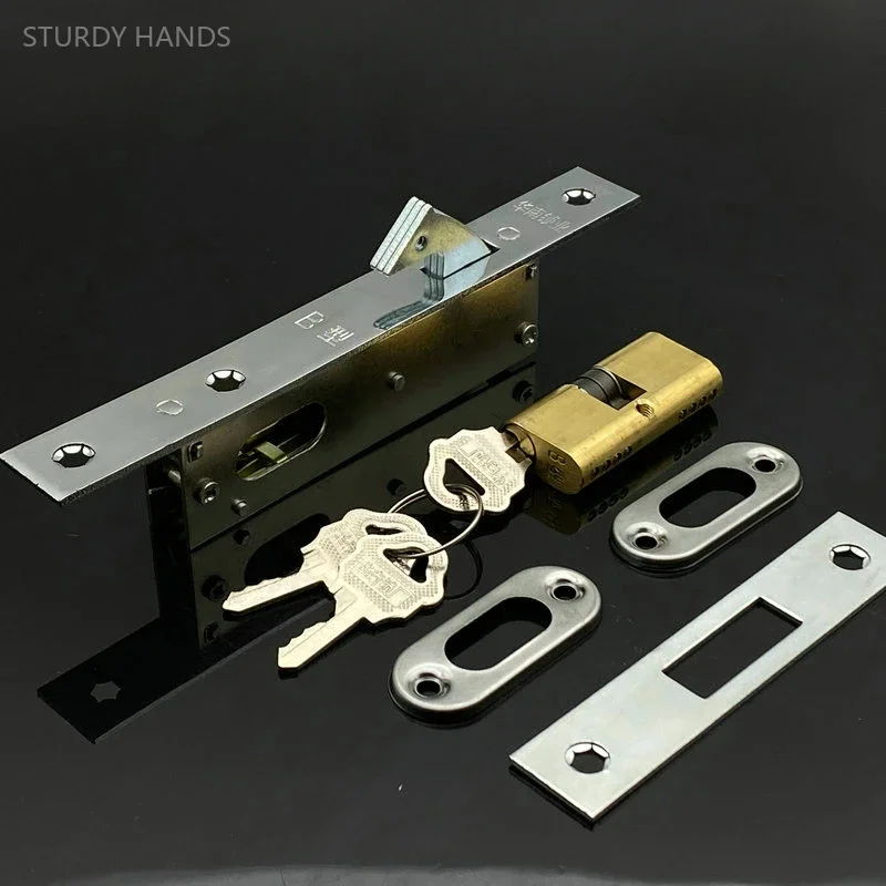 1 set of stainless steel aluminum alloy lock sliding door hook lock iron gate plastic steel door hook lock Including key