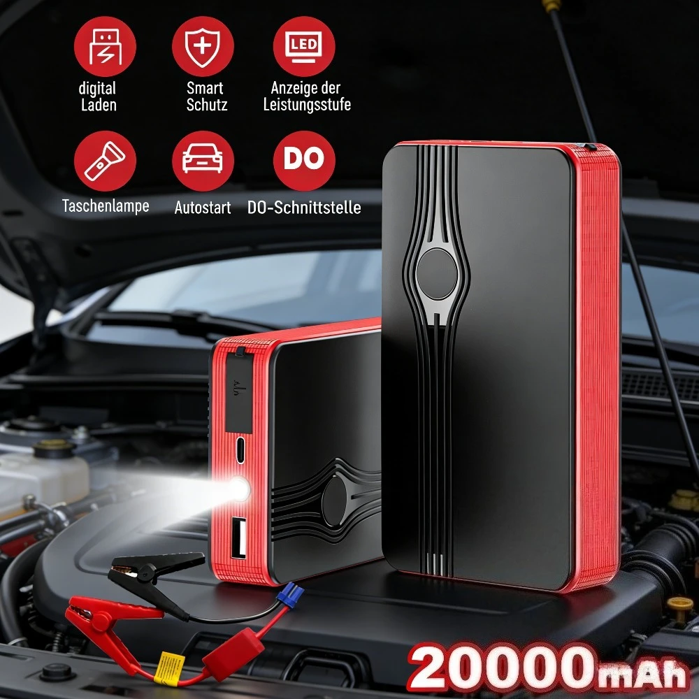 

Thickened Car Emergency Jump Starter 20000mAh Peak Portable Emergency Power Bank Battery Booster For 12V Gasoline Car Up To 2.0L