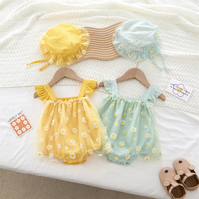 Girl's floral dress summer suspender one year old baby girl summer dress princess dress 신생아