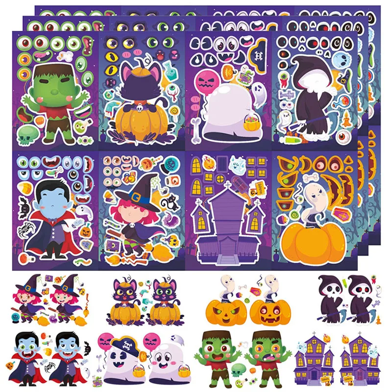 

Halloween Make A Face Stickers for Kids Classroom DIY Pumpkin Witch Castle Ghost Puzzle Stickers Party Favor Children Gifts