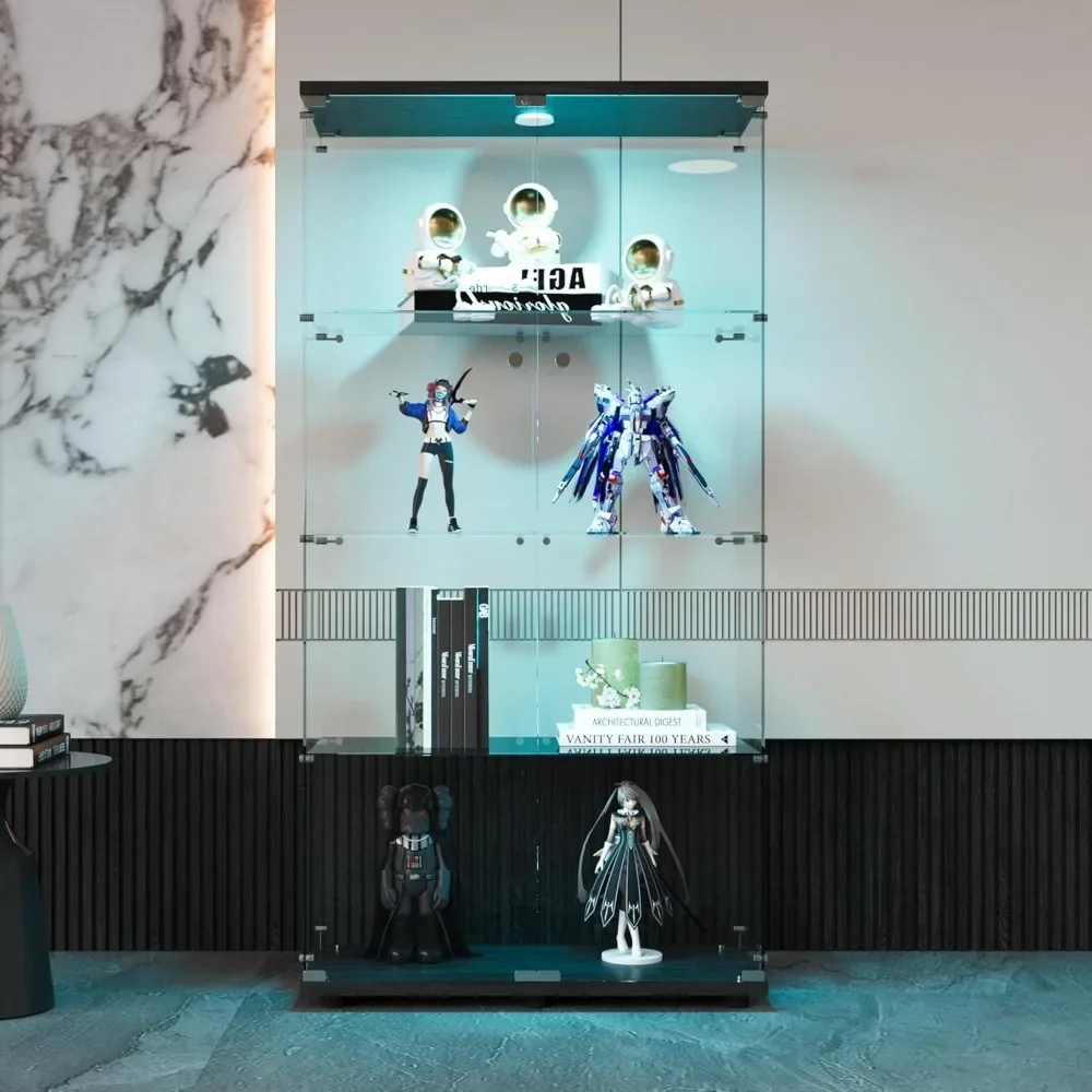 XMSJ-Vitrine en Verre avec Lumières LED et 4 Étagères, Double Portes, Armoires Cuurgente, Rangement sur Pied, Collection