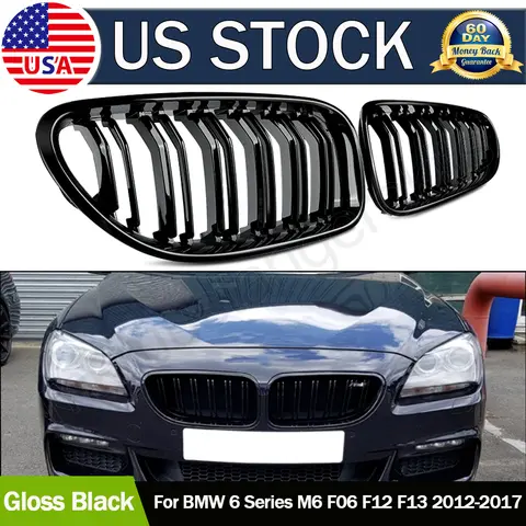 BMW M6 F06 F12 F13 640i 650i 2012-2018 듀얼 슬랫 앞 범퍼 상단 레이싱 그릴과 호환되는 광택 블랙 신장 그릴 BMW M6 F06 F12 F13 640i 650i 2012-2018 듀얼 슬랫 앞 범퍼 상단 레이싱 그릴과 호환되는 광택 블랙 신장 그릴