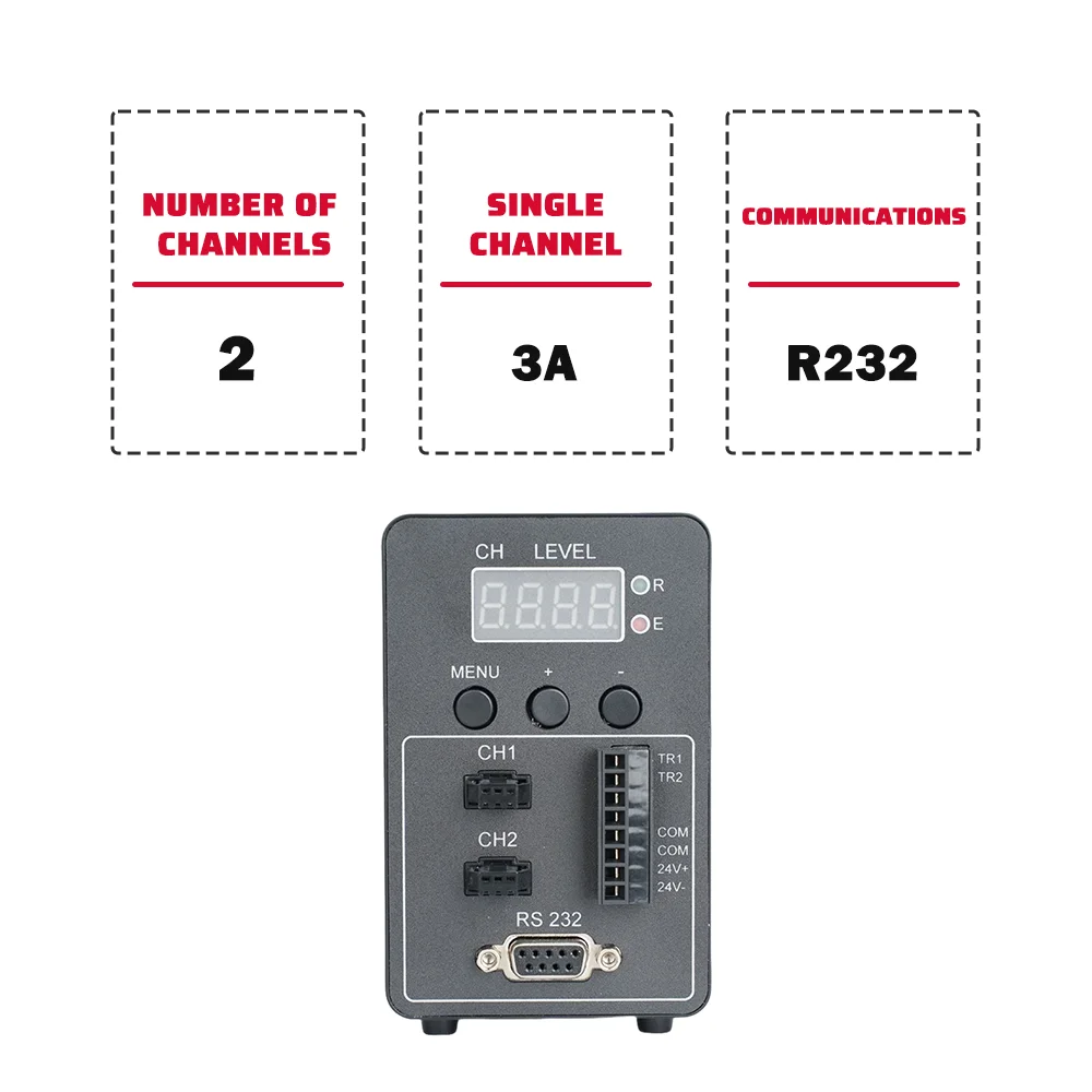 

Промышленное осветительное решение: внешний блок питания 24 В для машинного зрения, двухканальный контроллер цифрового диммирования с ШИМ