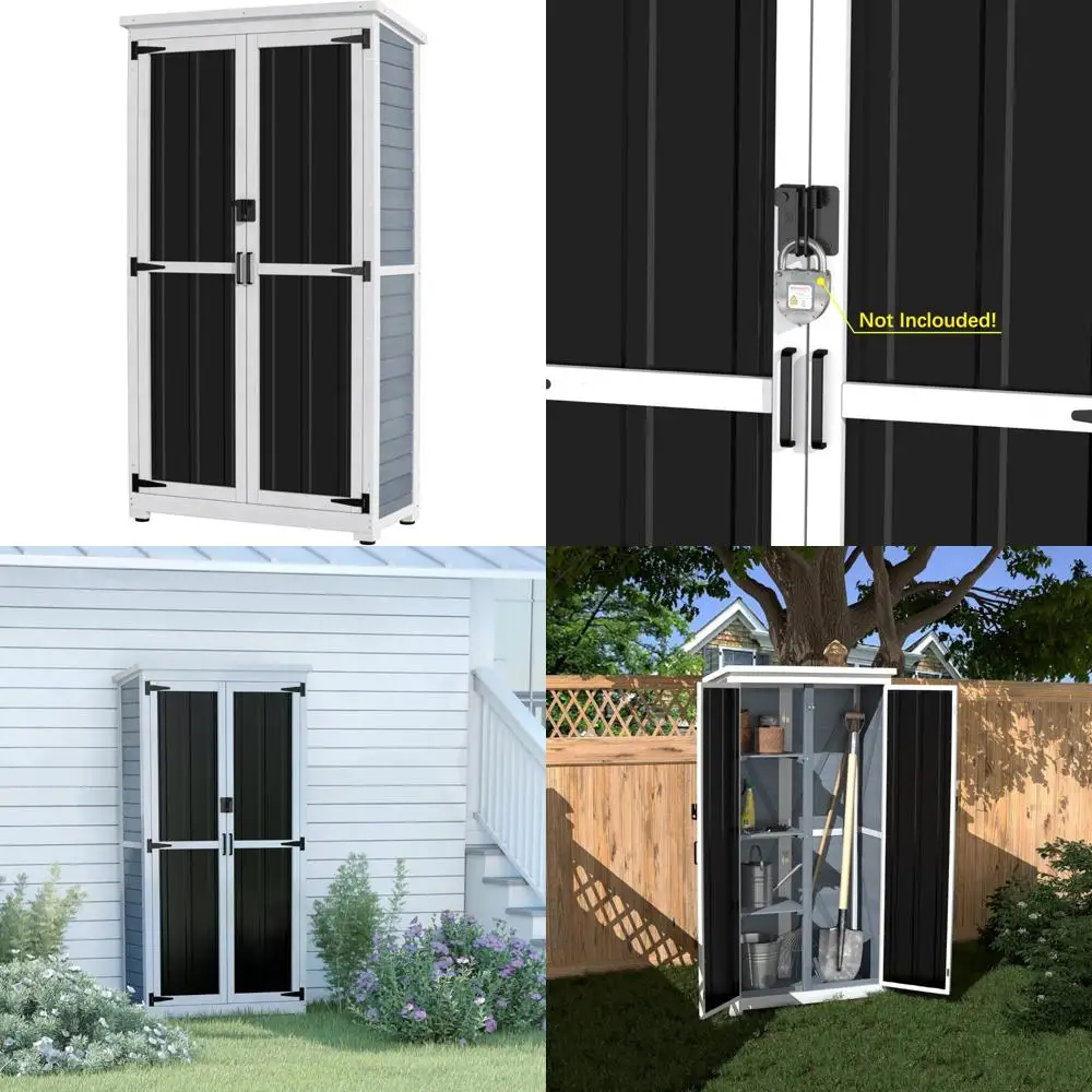 

Деревянный и металлический уличный шкаф для хранения вещей с водонепроницаемой крышей и безопасными запираемыми дверями — 66-дюймовый садовый сарай