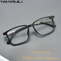 YIMARUILI Business Ultralight Big Face Men's Eyeglasses Frame TR90 Pure Titanium Retro Square Optical Prescription Glasses BV610