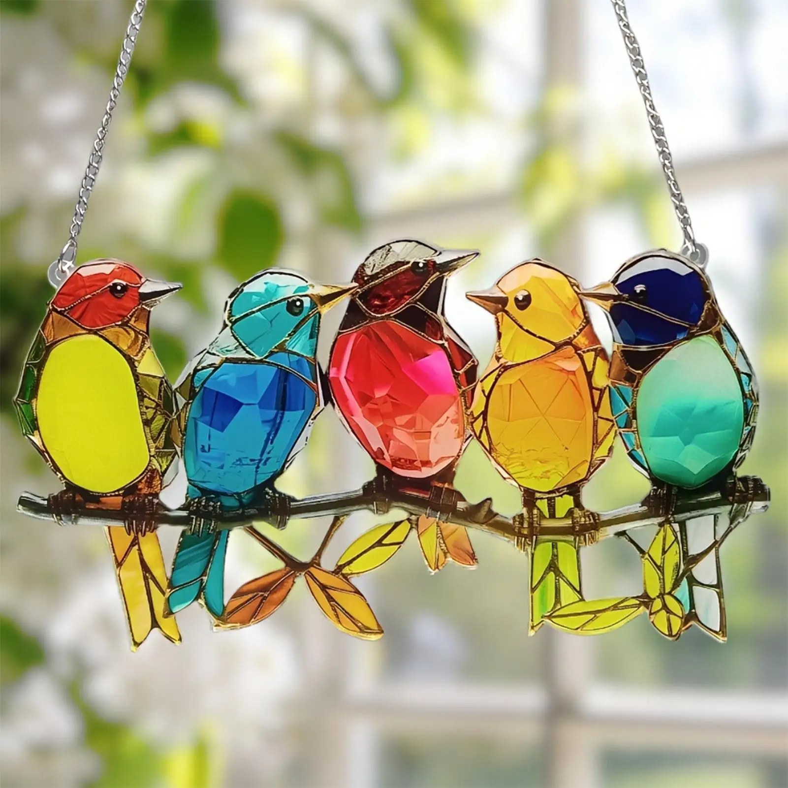 Bird Hanging Window Decor Sun Catcher Acrylic Colorful Animal Art Charm Accessories Bird Figurines Home Decor For Window Wall