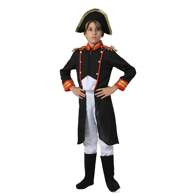 Bambini Napoleon bonnet Costume nero francese vittoriano soldato re Halloween Fancy Dress Up For Boy