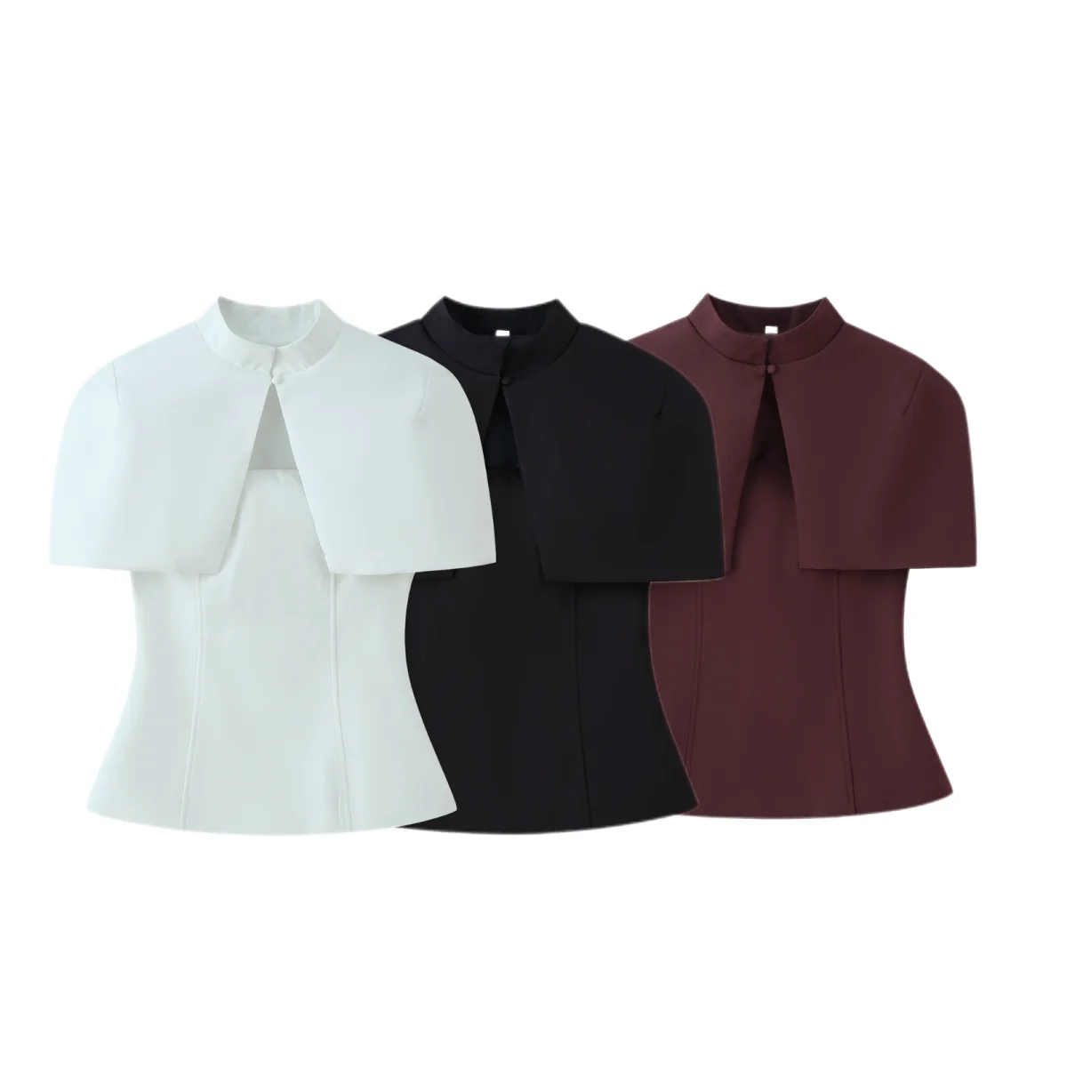 

Новая весенняя женская одежда: французская модель приталенного кроя с вырезом на одно плечо, без рукавов и бретелек, с коротким кардиганом-шалью.