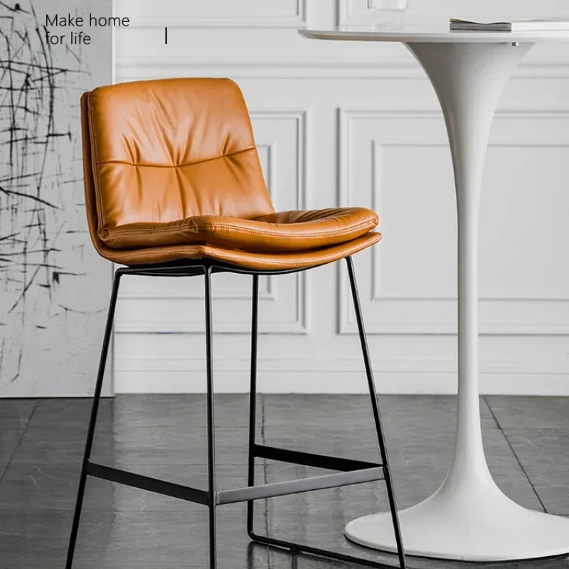 

Скандинавский кожаный барный стул со спинкой, домашний светильник, роскошный железный высокий табурет, Интернет-знаменитости, современный простой барный стул для кафе