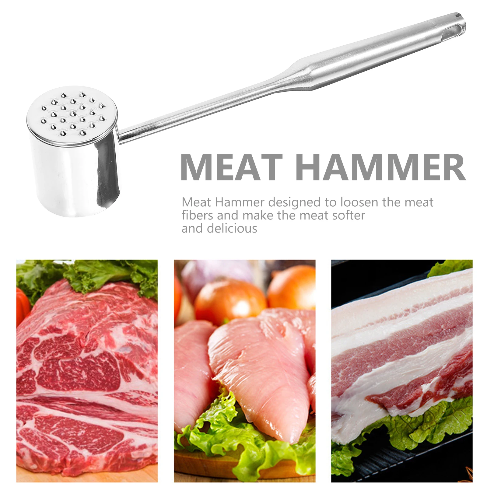 

Stainless Steel Meat Hammer Tenderizer Hammer Tool Reduce Cooking Time for Steak Chicken Pounder Meat Masher Tool