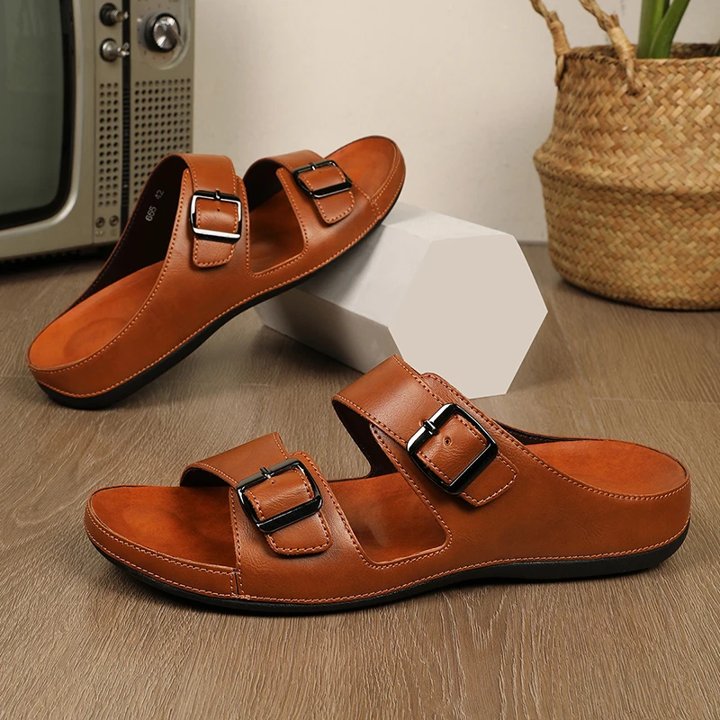 Summer Cork Sandals Men Fashion Clogs leather Slippers Men Suede Beach Sandals With Arch Support Men Clogs Sandals Large Size