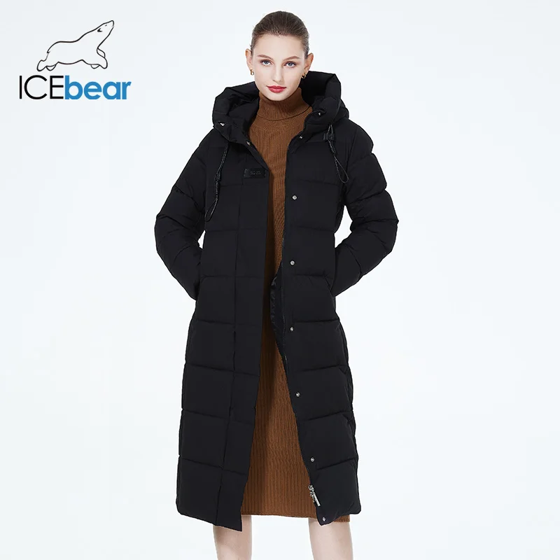 ICEbear 2023 Maxi Long quilted coat elegant thicken cotton jacekt winter woman clothes with hood GWD3915I