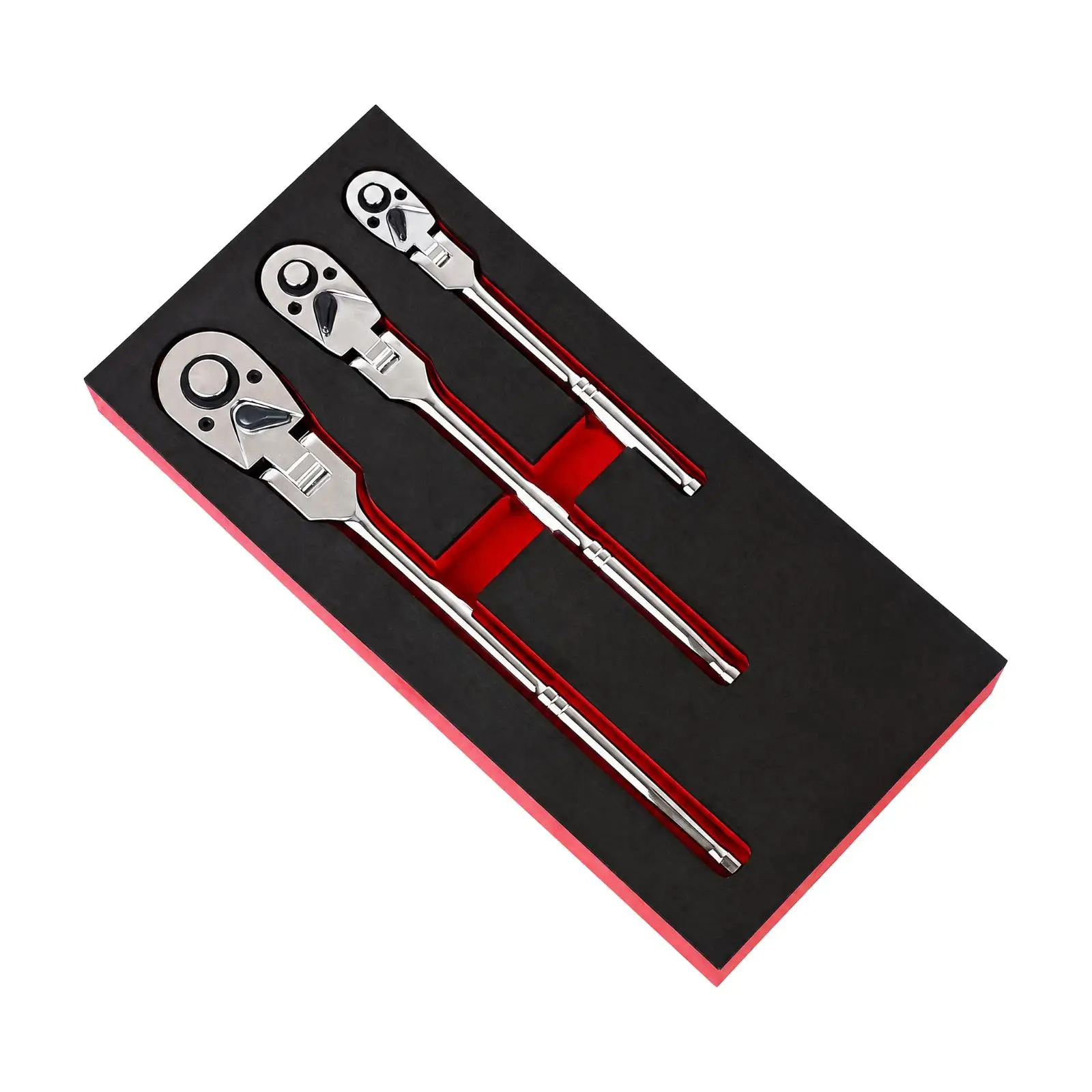 Rotating Head Ratchet Wrench High Carbon Steel Polished Chrome 180 Degree Swivel Long Handle Smooth Ratchet for Workshop Tasks