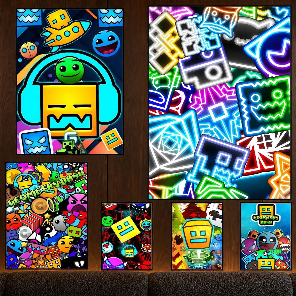 Game Geometry Dash Cube Demon RobTop Poster Wall Art Print HD Aesthetic Artwork Waterproof Printing For Fans Home Decor Gift