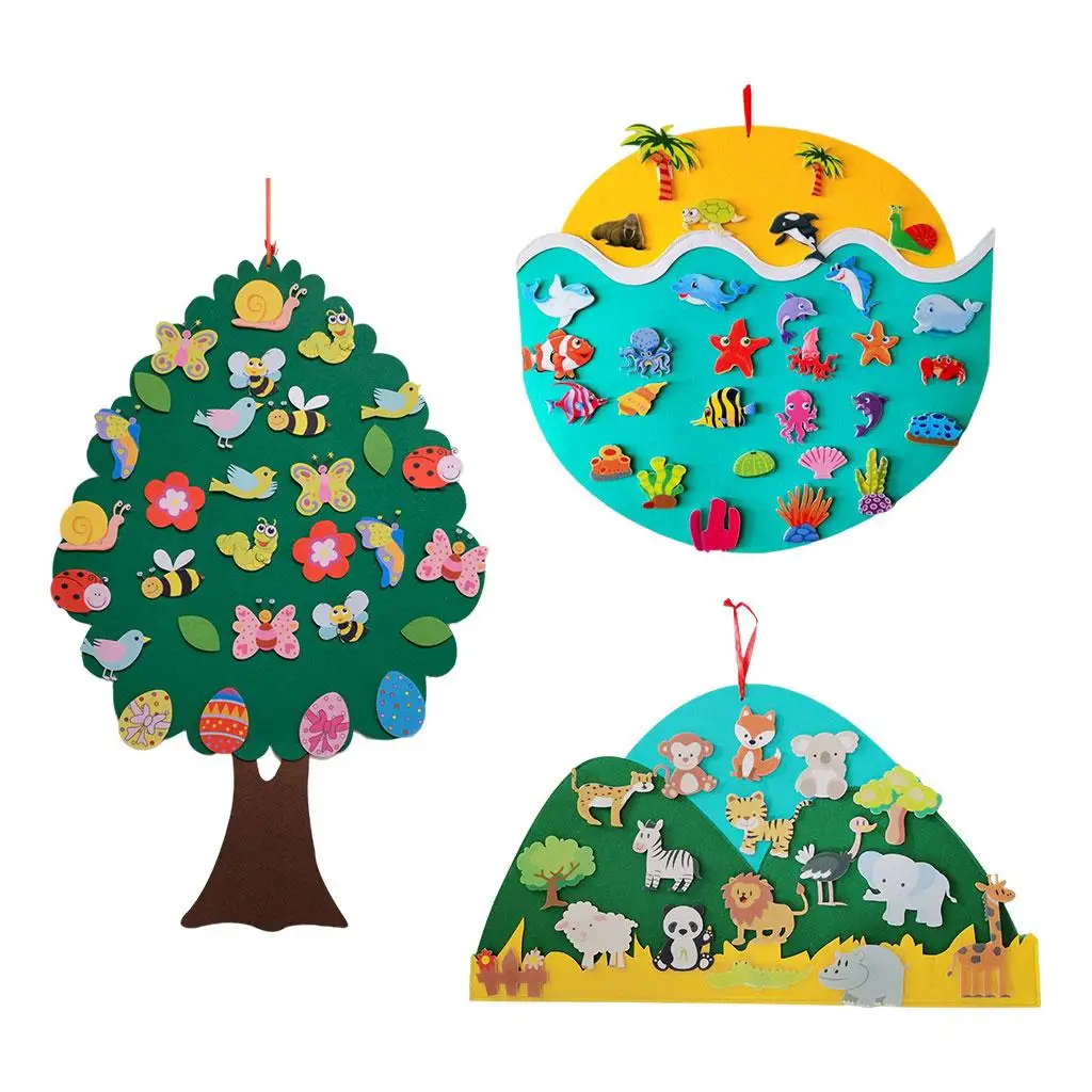 Planche en feutre Montessori pour bébé, animaux avec crochets, ensemble d'histoires, jouets en feutre pour