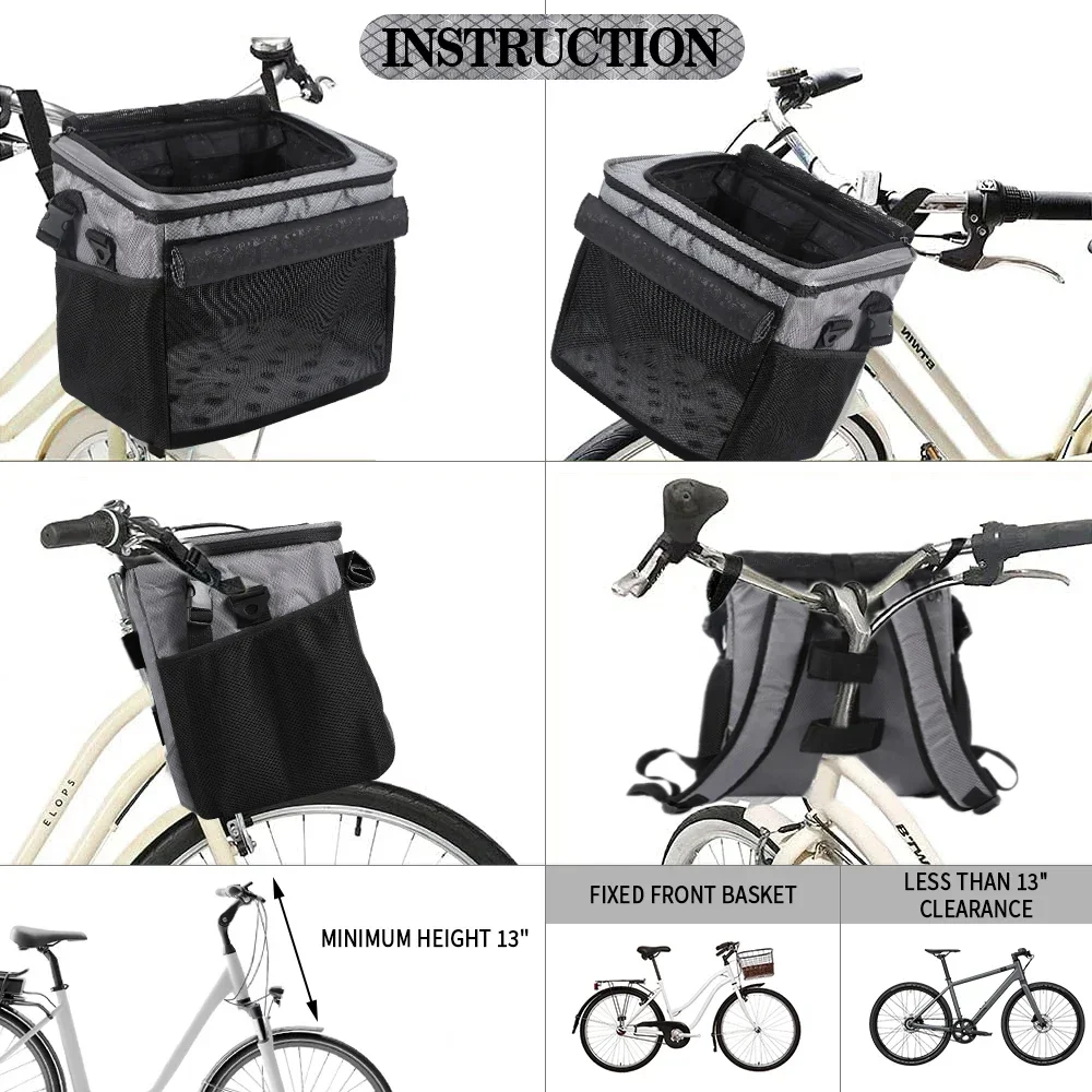 Soft-Sided Pet Carrier Backpack With Collapsible Dog Bike Carrier Quick Release Dog Bike Seat Mesh Windows For Puppies