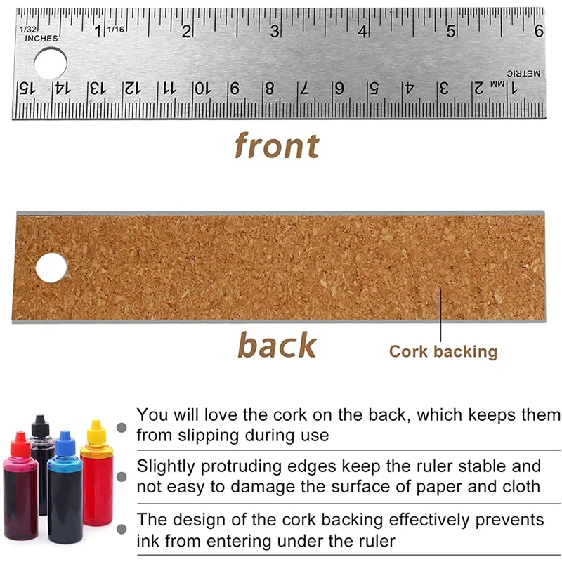 Imagem -03 - Régua do Metal do com Cortiça Backing Non Slip Borda Reta Escritório e Escola Trabalho Pcs Aço Inoxidável