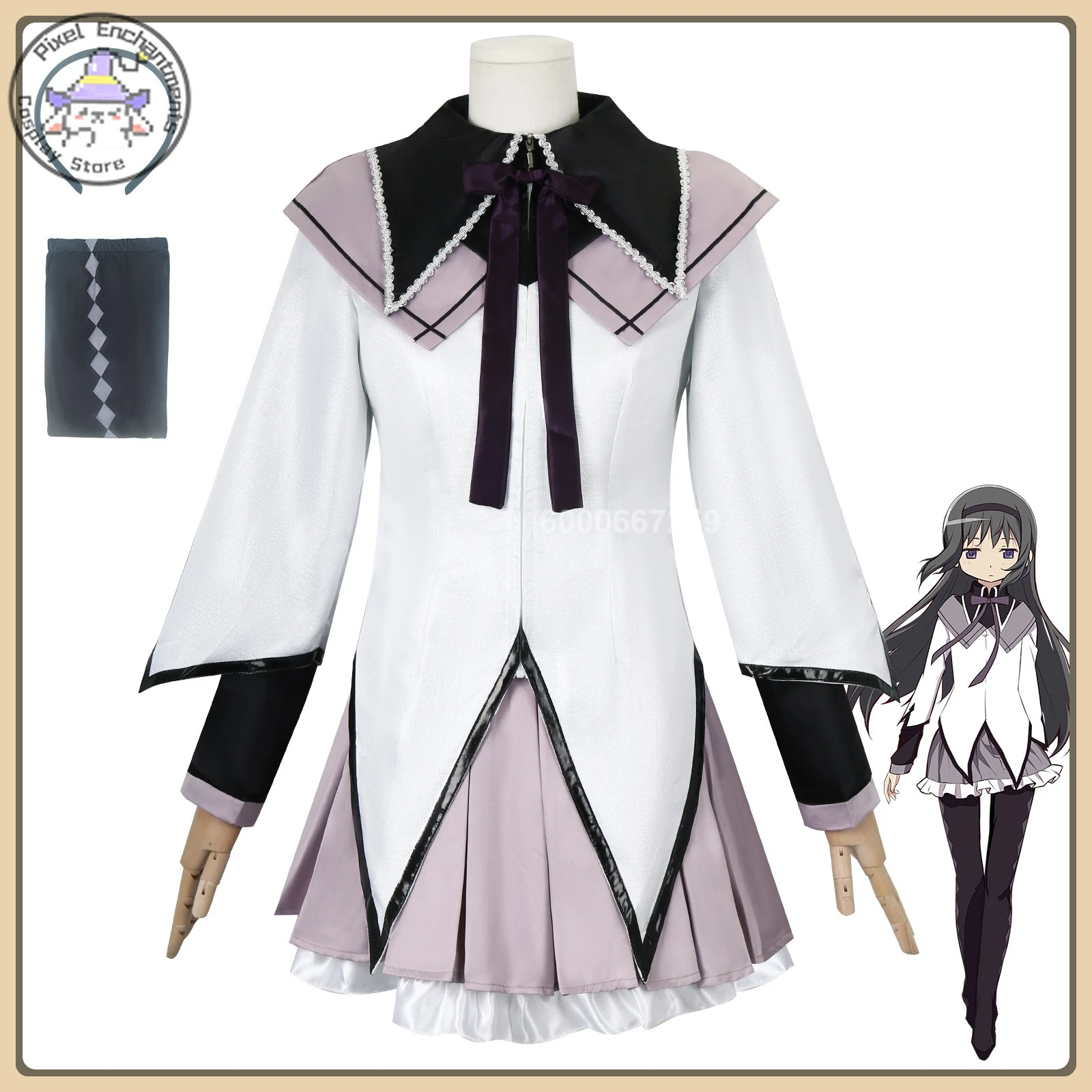 

Anime Homura Akemi Cosplay Costume (Classic Battle Style) Tights + Suit + Wig Full Set High Quality Cosplay Costume (Female)