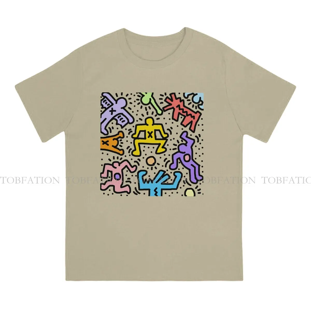 Haring Geometric Graffiti Friends Color Tshirt Graphic Men Tops Vintage Punk Summer Short Sleeve Cotton Harajuku T Shirt