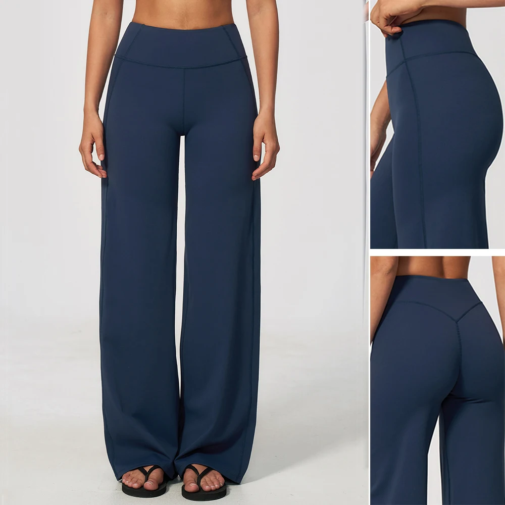 Women High Waist V Back Wide Leg Yoga Pants Stretch Flared Workout Trousers Fitness Running Workout Gym Daily Athletic Bottoms
