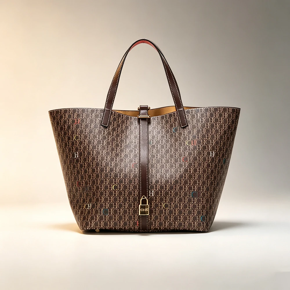 CH TOTE 15 Colorful Monogram Tote Bag Metal Lock Decor Women Large Capacity Daily Shopping Shoulder Handbag Commute Carry Purse